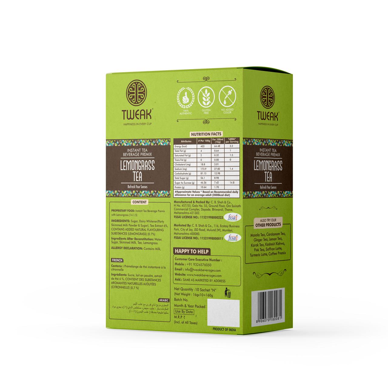 Tweak instant Lemongrass tea premix- 10 sachet 