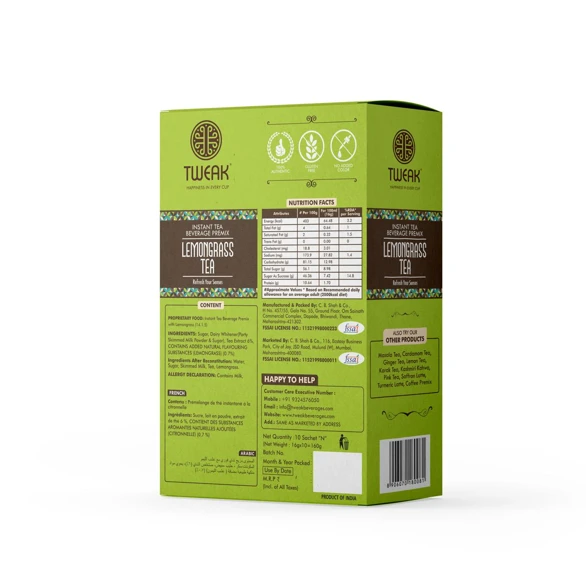 Tweak instant Lemongrass tea premix- 10 sachet 